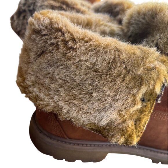 Timberland Women’s  Sz 7.5D Brown Boots Suede Leather Lace Up W/ Fur Cuff - Picture 3 of 12